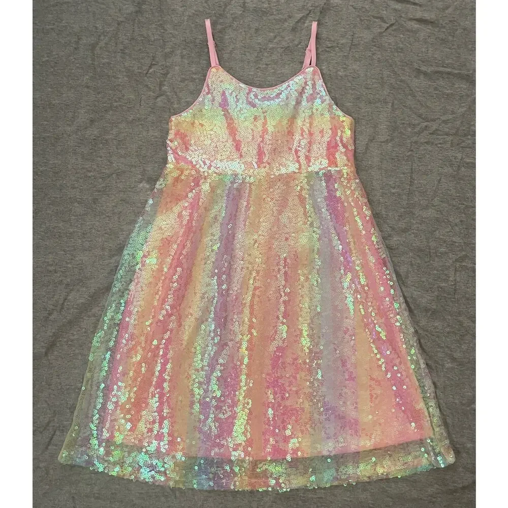 New Zunie Girls Size 12 Pink Purple Yellow Sequin Sleeveless Dress